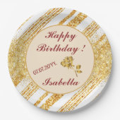 ゴールド ホワイト グリッター ボヘミアンポップ ストライプコレクション ペーパープレート (正面)