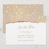 ゴールド ホワイト グリッター マーブル セーブ・ザ・デート カード (正面/裏面)