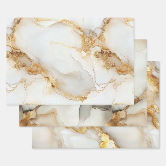 ゴールド ホワイト グレー マーブル 水彩 誕生日 彼 彼女 ラッピングペーパーシート (セット)