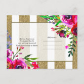 ゴールド ホワイト ストライプ ボールド グラム フラワー セーブ・ザ・デート 案内ポストカード (裏面)