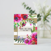 ゴールド ホワイト ストライプ ボールド グラム フラワー セーブ・ザ・デート 案内ポストカード (スタンド正面)