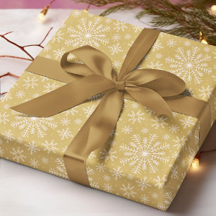 ゴールド ホワイト スノーフレーク クリスマス 冬 ギフト ラッピングペーパー