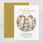 ゴールド ホワイト スノーマン グリーン Christmas パーティー 招待状 (正面/裏面)