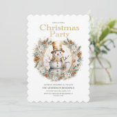 ゴールド ホワイト スノーマン グリーン Christmas パーティー 招待状 (スタンド正面)