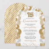 ゴールド ホワイト スパークル キンセアニエラ バルーン 招待状 (正面/裏面)