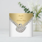 ゴールド ホワイト スワン エレガント バースデー パーティー 招待状 (スタンド正面)