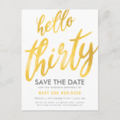 ゴールド ホワイト セーブ デート サーティー 誕生日パーティー ポストカード (正面)