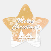 ゴールド ホワイト ハウス スノーフレーク メリークリスマス