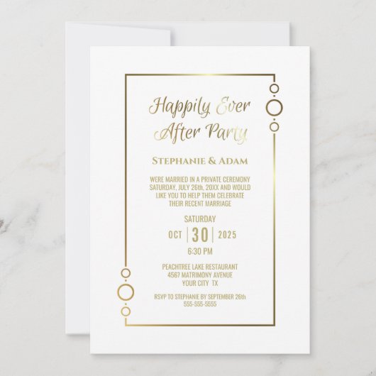 ゴールド ホワイト ハッピーエバーアフター ウェディング レセプション 招待状 (正面)