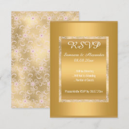 ゴールド ホワイト ピンク レース シンプル オールオカシジョン RSVP 招待状