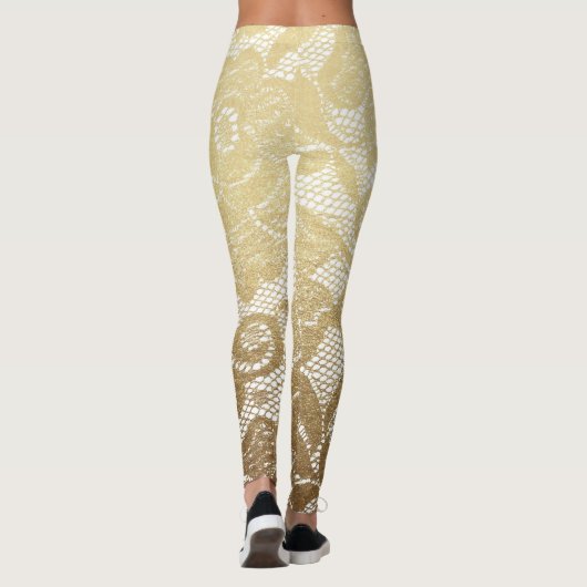ゴールド＆ホワイト フラワー フェイクレース レギンス (裏面)