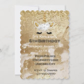 ゴールド ホワイト フラワー ユニコーン スパークル 招待状 (正面)