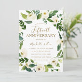 ゴールド ホワイト フラワー リース 50周年 結婚記念日 招待状 (スタンド正面)