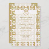 ゴールド ホワイト フルール ド リス ギリシャ キー 結婚式 イベント 招待状 (正面/裏面)