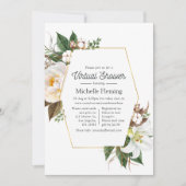 ゴールド＆ホワイト フローラル バーチャル シャワー 招待状 (正面)