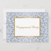 ゴールド ホワイト ブルー ラ lace ヴィンテージ 婚約 パーティー 招待状 (正面)