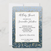 ゴールド ホワイト ブルー 星が輝く ベビーシャワー 招待状 (正面)