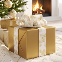 ゴールド ホワイト モダン エレガント ボタニカル クリスマス グログランリボン