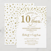 ゴールド ホワイト 10周年記念祝賀会の招待状 招待状 (正面/裏面)