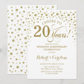ゴールド ホワイト 20周年記念祝賀会の招待状 招待状 (正面/裏面)