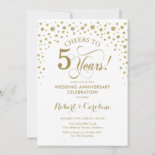 ゴールド ホワイト 5周年記念祝賀会 招待状 (正面)