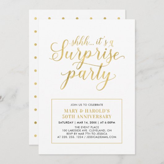 ゴールド＆ホワイト | 50周年のサプライズ結婚記念日 招待状 (正面/裏面)
