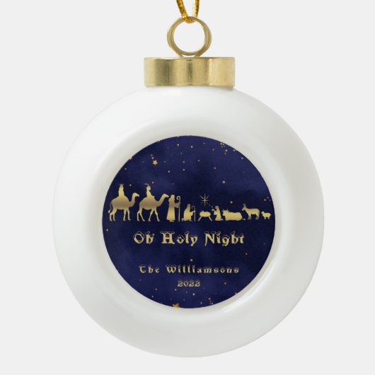 ゴールド ホーリーナイト クリスマス セラミック オーナメント (正面)