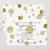 ゴールド ボケ コンフェッティ ドット ベイビー シャワー 招待状 (正面/裏面)