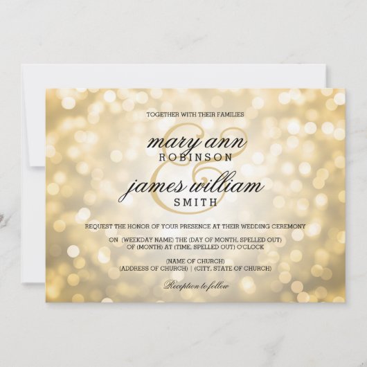 ゴールド ボケ ライト エレガント ウェディング 招待状 (正面)