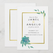 ゴールド ボタニカル サキュレント Save the Date 招待状 (正面/裏面)