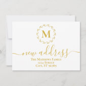 ゴールド ボタニカル モノグラム 新しい住所 案内状 (正面)