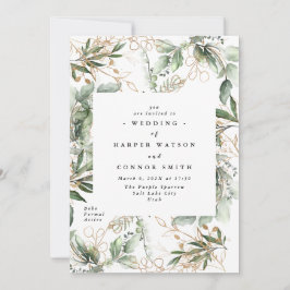 ゴールド ボタニカル ユーカリ エレガント グリーン オータム 招待状