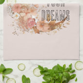 ゴールド ボヘミアンピンク フラワー ブライダルシャワー キッチンタオル (折り畳み)