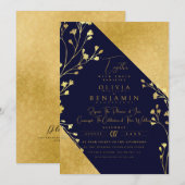 ゴールド ボーホー フラワーチック オールインワン ウェディング 招待状I 招待状 (正面/裏面)