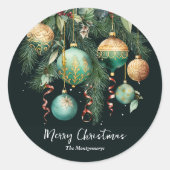 ゴールド・ボールのクリスマスツリー ラウンドシール (正面)