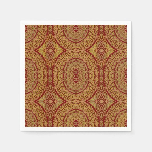 ゴールド マンダラ レッド スタンダードカクテルナプキン (正面)