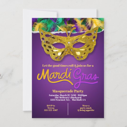 ゴールド マーディ グラース マスカレード セレブレーション 招待状 (正面)
