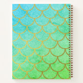 ゴールド マーメイド スケール ティール グリッター  パターン モノグラム ノートブック (裏面)