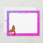 ゴールド マーメイド スケール ピンク パープル グリッター キッズ ノートカード (正面)