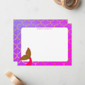 ゴールド マーメイド スケール ピンク パープル グリッター キッズ ノートカード (正面/裏面インサイチュ)