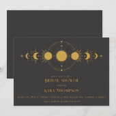 ゴールド ミスティカル ムーン モダン セレスチャル ブライダル シャワー 招待状 (正面/裏面)