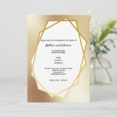 ゴールド ミニマリスト シンプル 幾何学的な六角形フレーム 招待状 (スタンド正面)