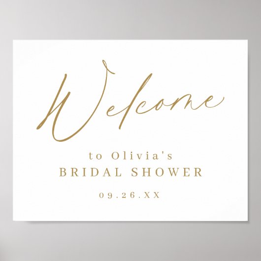 ゴールド ミニマリスト スクリプト ウェルカムサイン 結婚前お披露目パーティー ポスター (正面)