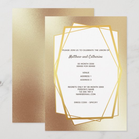 ゴールド ミニマリスト プレーン ジオメトリック フレーム ヘキサゴナル 招待状 (正面/裏面)