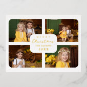 ゴールド ミニマル クリスマス 4枚の写真 コラージュ 箔シーズンポストカード (正面)