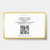 ゴールド ミニマル ビジネス QR 従業員写真ID バッジ (裏面)