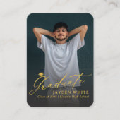 ゴールド ミニ モダンスクリプト フォト 卒業 エンクロージャーカード (正面)