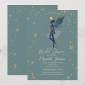 ゴールド ムーン ガール スターズ グリーン ブライダル シャワー 招待状 (正面/裏面)