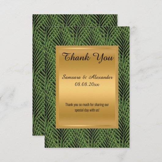 ゴールド メタリック グリーン ボタニカル ありがとうカード 招待状 (正面/裏面)