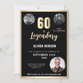 ゴールド メタリック サプライズ 3 フォト 60歳の誕生日 招待状 (正面)